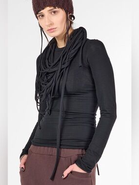 Gianfranco Ferré Black Short Sleeve Top with Draped Rope Necklace Detail
